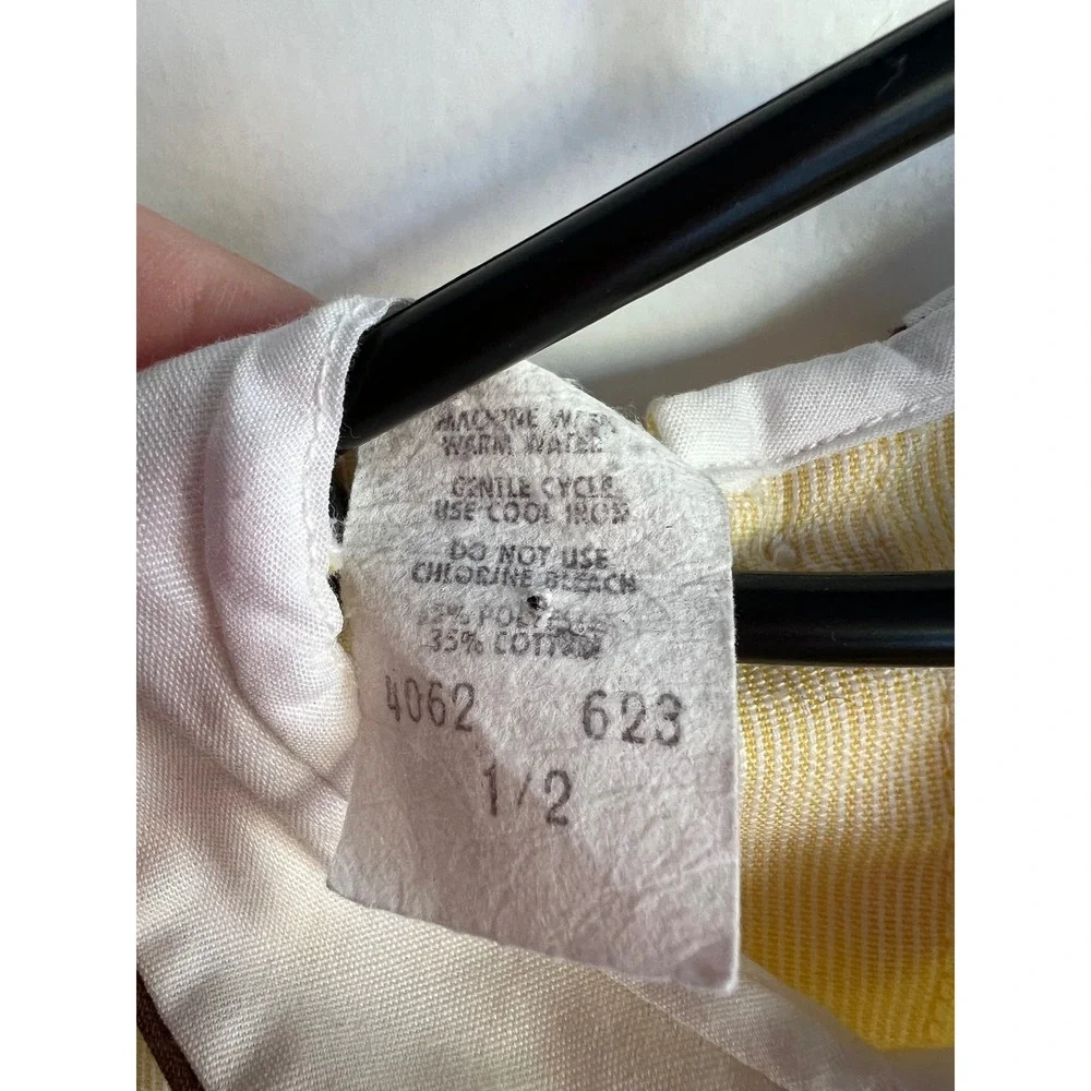 Vintage Yellow Seersucker Baby Romper Animal Embroidery Peter‎ Pan Collar 1/2
